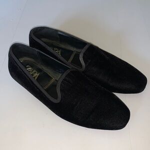 Zara Black Velvet Flats Low Heel Square Toe Size EU 39 US 8.5